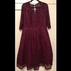 Merlot Red Sequin Lace Midi Skater Dress - Size 12